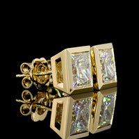 14K Yellow Gold Princess Cut Bezel Set Stud Earrings with Lab Diamonds - 5.23 Carat Total Weight E-F VVS2 IGI Certified - Covaloro Fine Jewelry