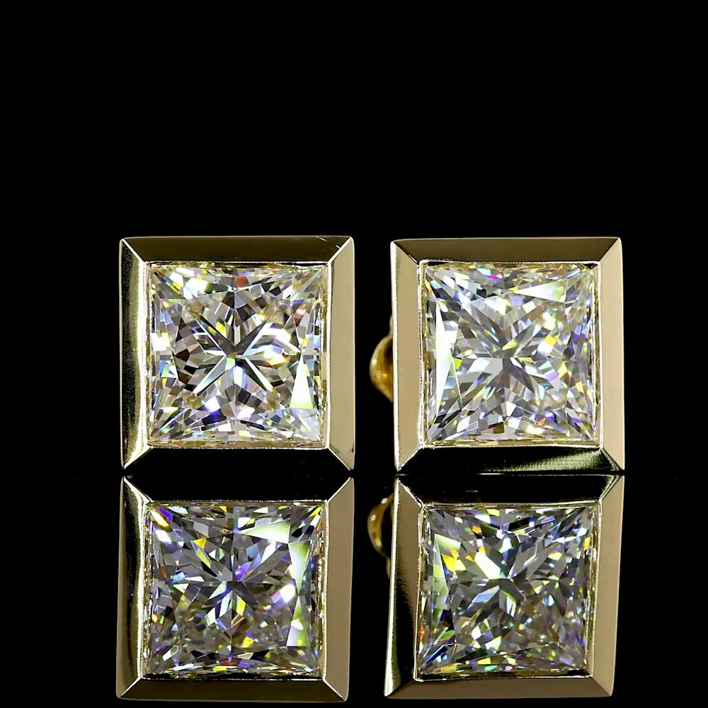 14K Yellow Gold Princess Cut Bezel Set Stud Earrings with Lab Diamonds - 5.23 Carat Total Weight E-F VVS2 IGI Certified - Covaloro Fine Jewelry