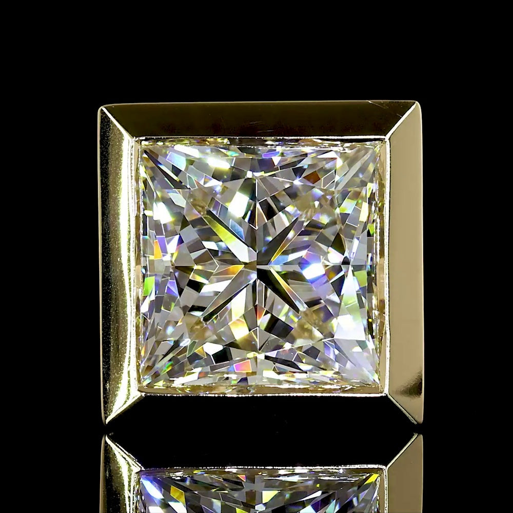 14K Yellow Gold Princess Cut Bezel Set Stud Earrings with Lab Diamonds - 5.23 Carat Total Weight E-F VVS2 IGI Certified - Covaloro Fine Jewelry
