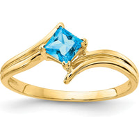 14K Yellow Gold Princess Cut Blue Topaz Ring - 0.47 Carat Total Weight by Monteluci Fine Jewelry