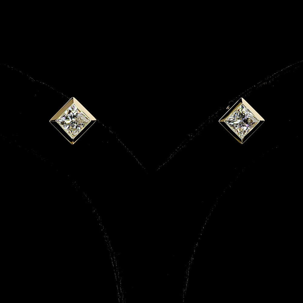 14K Yellow Gold Princess Cut Diamond Bezel Set Stud Earrings - 3.52 Carat Total Weight Lab Grown Diamonds (E-F Color, VVS1 Clarity) with IGI Certification - Covaloro Fine Jewelry