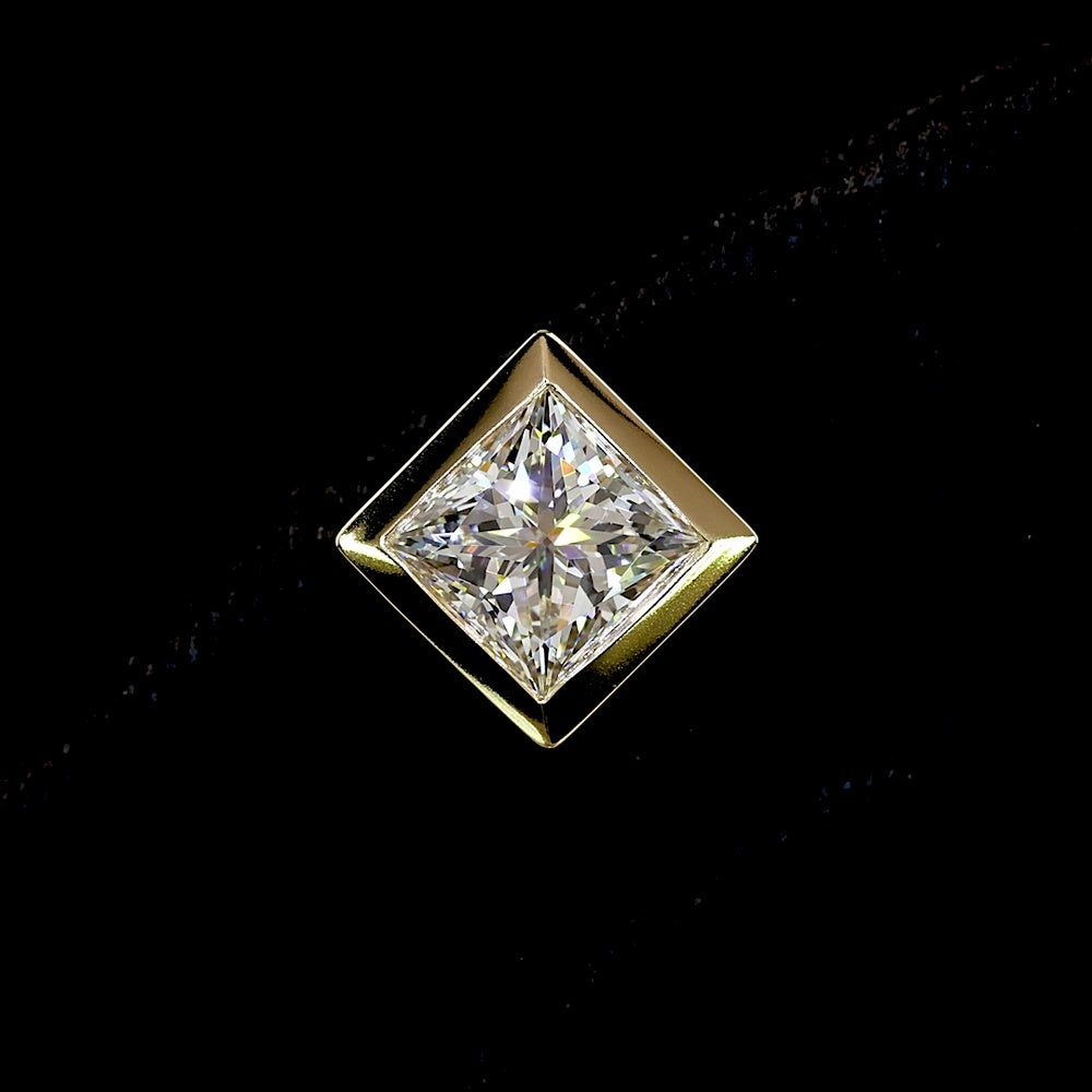 14K Yellow Gold Princess Cut Diamond Bezel Set Stud Earrings - 3.52 Carat Total Weight Lab Grown Diamonds (E-F Color, VVS1 Clarity) with IGI Certification - Covaloro Fine Jewelry