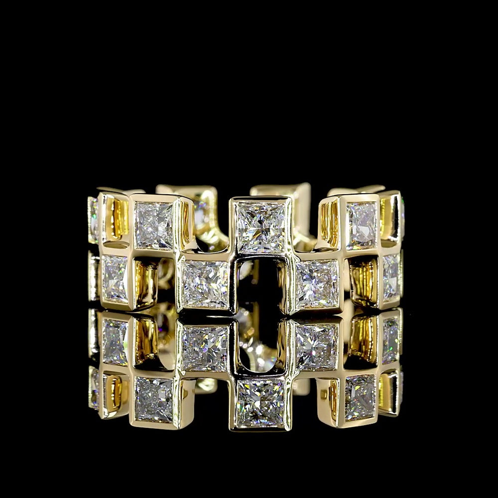 14K Yellow Gold Princess Cut Diamond Eternity Band with Bezel Setting - 3.62 Carat Total Weight, Lab-Grown E-F VS1 Diamonds, 18 Stones - Covaloro Fine Jewelry