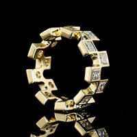 14K Yellow Gold Princess Cut Diamond Eternity Band with Bezel Setting - 3.62 Carat Total Weight, Lab-Grown E-F VS1 Diamonds, 18 Stones - Covaloro Fine Jewelry