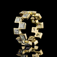 14K Yellow Gold Princess Cut Diamond Eternity Band with Bezel Setting - 3.62 Carat Total Weight, Lab-Grown E-F VS1 Diamonds, 18 Stones - Covaloro Fine Jewelry