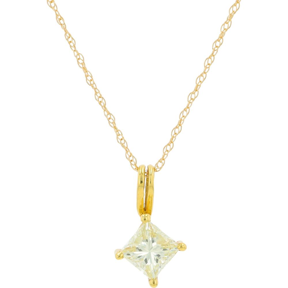 14K Yellow Gold Princess Cut Diamond Pendant - .60 Carat Total Diamond Weight