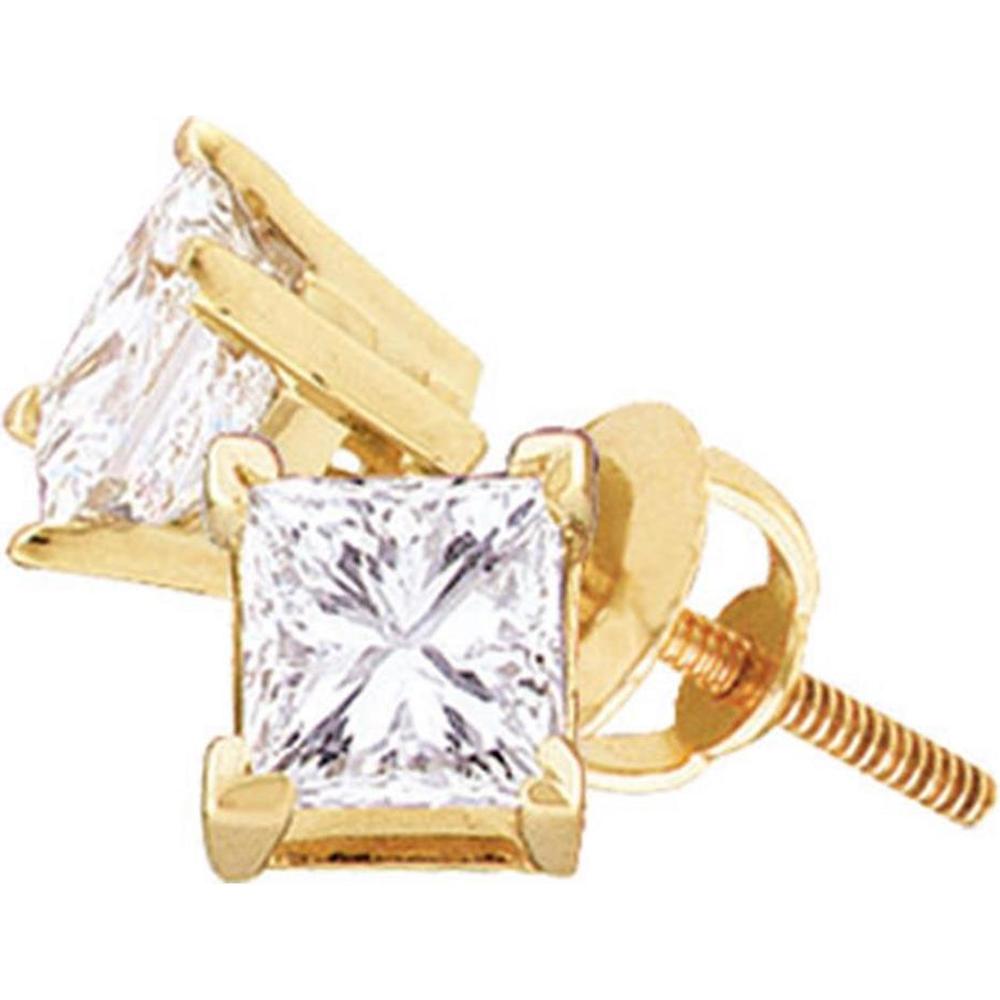 14K Yellow Gold Princess Cut Diamond Solitaire Stud Earrings with Prong Setting - 0.62 Carat Total Diamond Weight