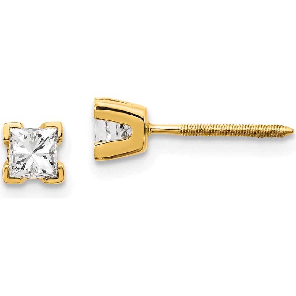 14K Yellow Gold Princess-Cut Diamond Stud Earrings with Four-Prong Setting - 0.25 Carat Total Diamond Weight by Monteluci Fine Jewelry