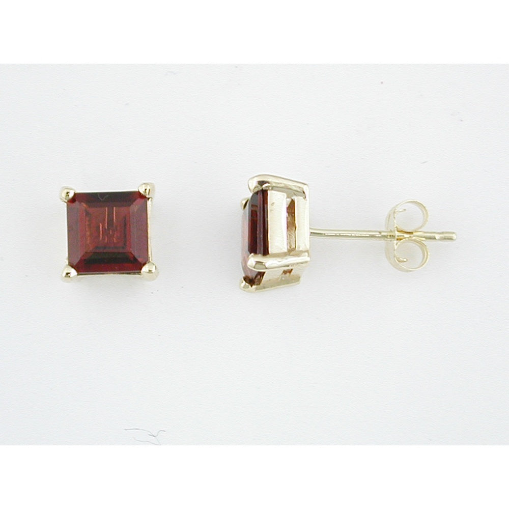 14K Yellow Gold Princess Cut Garnet Stud Earrings - 2.50 Carat Total Gem Weight - Royal Jewelry