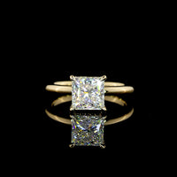 14K Yellow Gold Princess Cut Hidden Halo Ring with Lab Grown Diamond - 2.08 Carat Center Stone, E-F VVS2 Clarity, IGI Certified - Total Diamond Weight 2.18 Carats - Covaloro Fine Jewelry