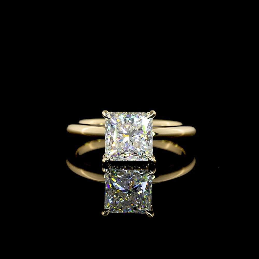 14K Yellow Gold Princess Cut Hidden Halo Ring with Lab Grown Diamond - 2.08 Carat Center Stone, E-F VVS2 Clarity, IGI Certified - Total Diamond Weight 2.18 Carats - Covaloro Fine Jewelry