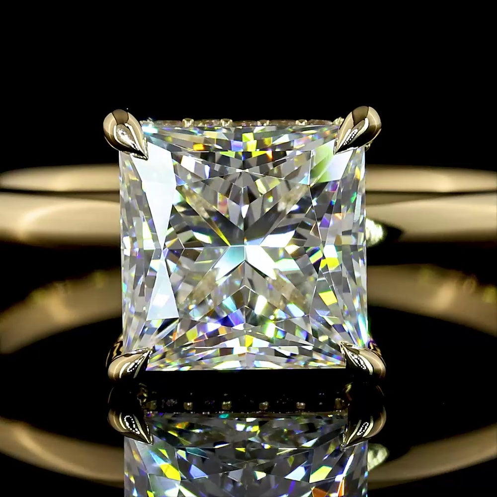 14K Yellow Gold Princess Cut Hidden Halo Ring with Lab Grown Diamond - 2.08 Carat Center Stone, E-F VVS2 Clarity, IGI Certified - Total Diamond Weight 2.18 Carats - Covaloro Fine Jewelry