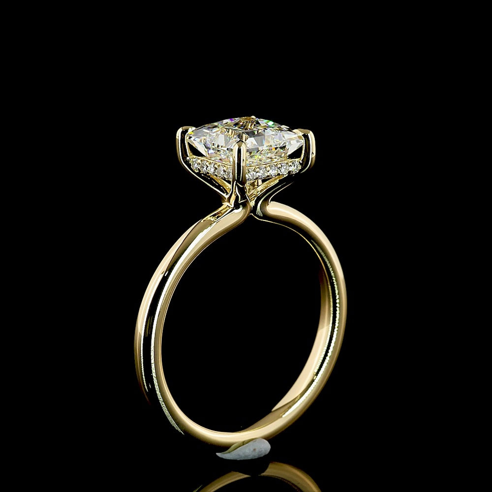 14K Yellow Gold Princess Cut Hidden Halo Ring with Lab Grown Diamond - 2.08 Carat Center Stone, E-F VVS2 Clarity, IGI Certified - Total Diamond Weight 2.18 Carats - Covaloro Fine Jewelry
