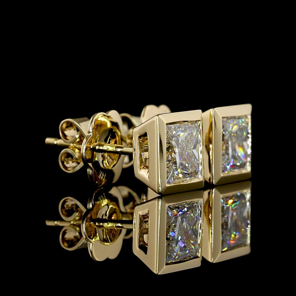 14K Yellow Gold Princess Cut Lab Diamond Bezel Set Stud Earrings - 2.08 Total Carat Weight, IGI Certified (D IF / E VVS2) - Covaloro Fine Jewelry