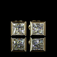 14K Yellow Gold Princess Cut Lab Diamond Bezel Set Stud Earrings - 2.08 Total Carat Weight, IGI Certified (D IF / E VVS2) - Covaloro Fine Jewelry