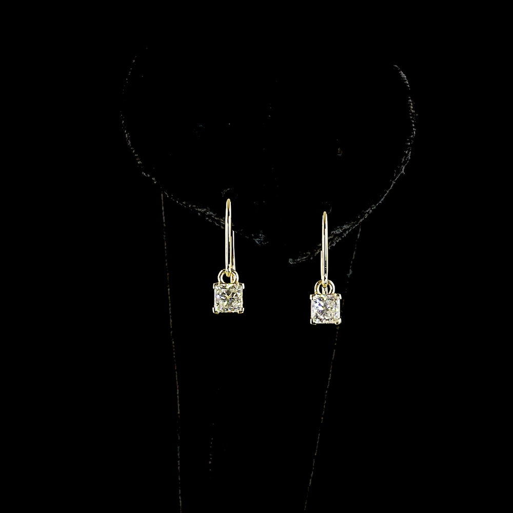 14K Yellow Gold Princess Cut Lab Diamond Hanging Earrings - 1.03 Carat Total Weight, E-F Color VS1 Clarity - Covaloro Fine Jewelry