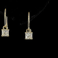 14K Yellow Gold Princess Cut Lab Diamond Hanging Earrings - 1.03 Carat Total Weight, E-F Color VS1 Clarity - Covaloro Fine Jewelry