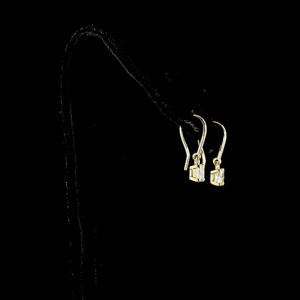 14K Yellow Gold Princess Cut Lab Diamond Hanging Earrings - 1.03 Carat Total Weight, E-F Color VS1 Clarity - Covaloro Fine Jewelry