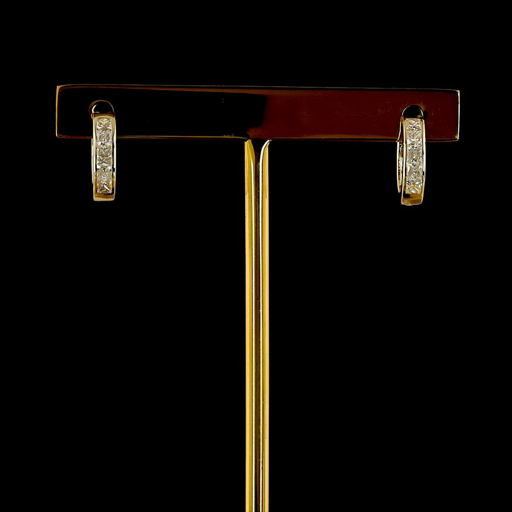 14K Yellow Gold Princess-Cut Lab Diamond Huggie Earrings - Channel Set, 0.55 Carat Total Diamond Weight, E-F VS1 - Covaloro Fine Jewelry