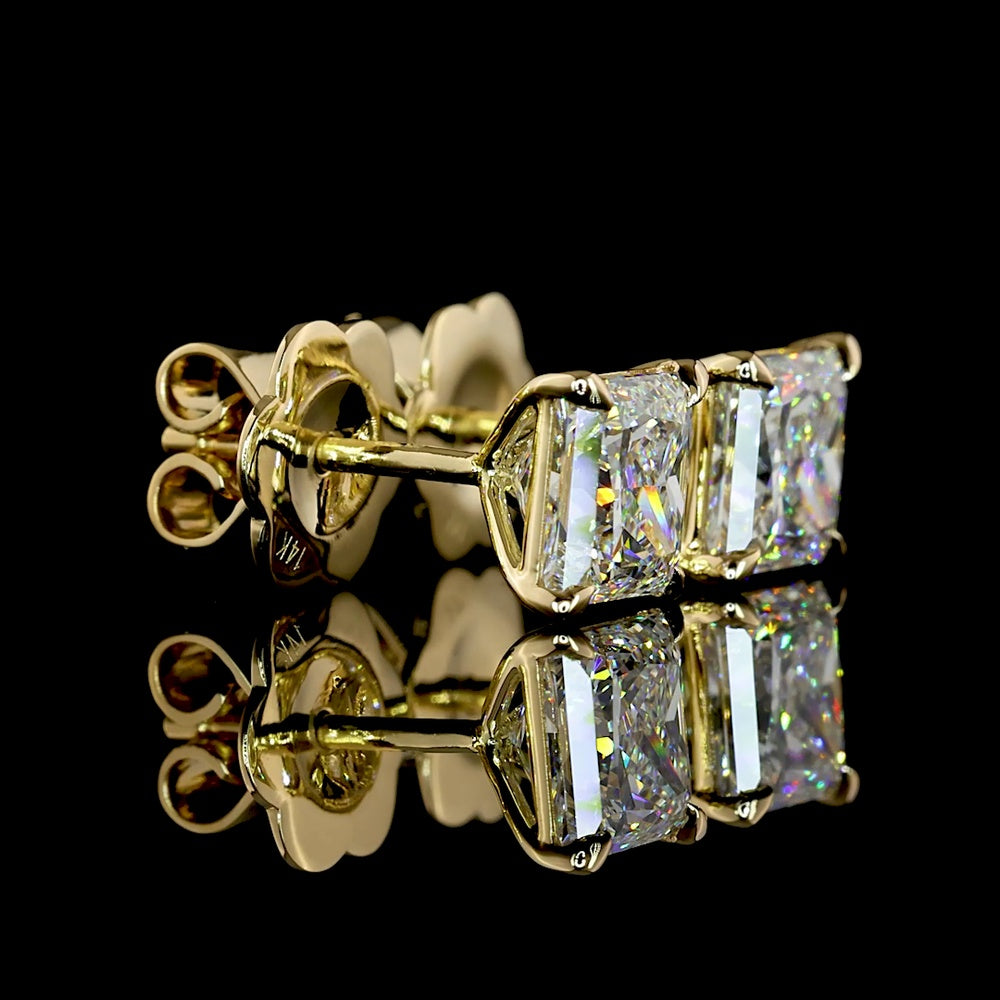 14K Yellow Gold Princess Cut Lab Diamond Stud Earrings - 2.05 Carat Total Weight (E-F Color, VS1 Clarity) - Covaloro Fine Jewelry