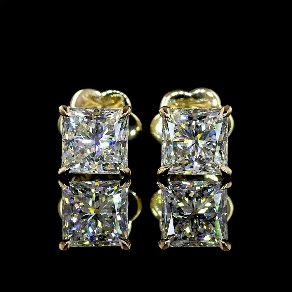 14K Yellow Gold Princess Cut Lab Diamond Stud Earrings - 2.05 Carat Total Weight (E-F Color, VS1 Clarity) - Covaloro Fine Jewelry