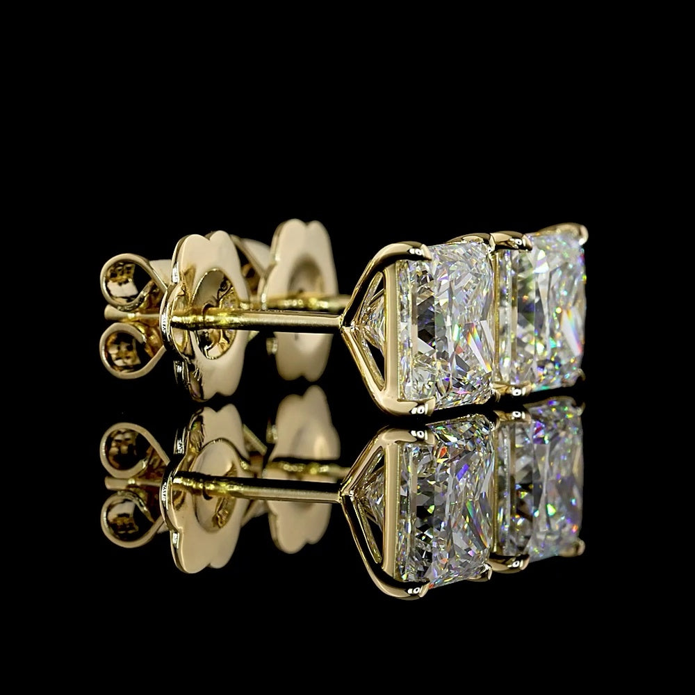 14K Yellow Gold Princess Cut Lab Diamond Stud Earrings - 3.03 Carat Total Weight (E-F VVS2) - Covaloro Fine Jewelry