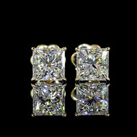 14K Yellow Gold Princess Cut Lab Diamond Stud Earrings - 3.03 Carat Total Weight (E-F VVS2) - Covaloro Fine Jewelry