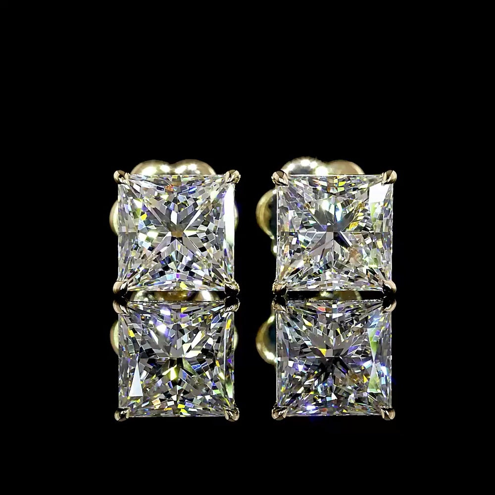 14K Yellow Gold Princess Cut Lab Diamond Stud Earrings - 3.03 Carat Total Weight (E-F VVS2) - Covaloro Fine Jewelry