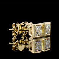 14K Yellow Gold Princess Cut Lab Diamond Stud Earrings with Bezel Setting - 1.41 Carats Total Diamond Weight - Covaloro Fine Jewelry