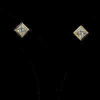 14K Yellow Gold Princess Cut Lab Diamond Stud Earrings with Bezel Setting - Total 3.07 Carats, E-F VVS2 - Covaloro Fine Jewelry