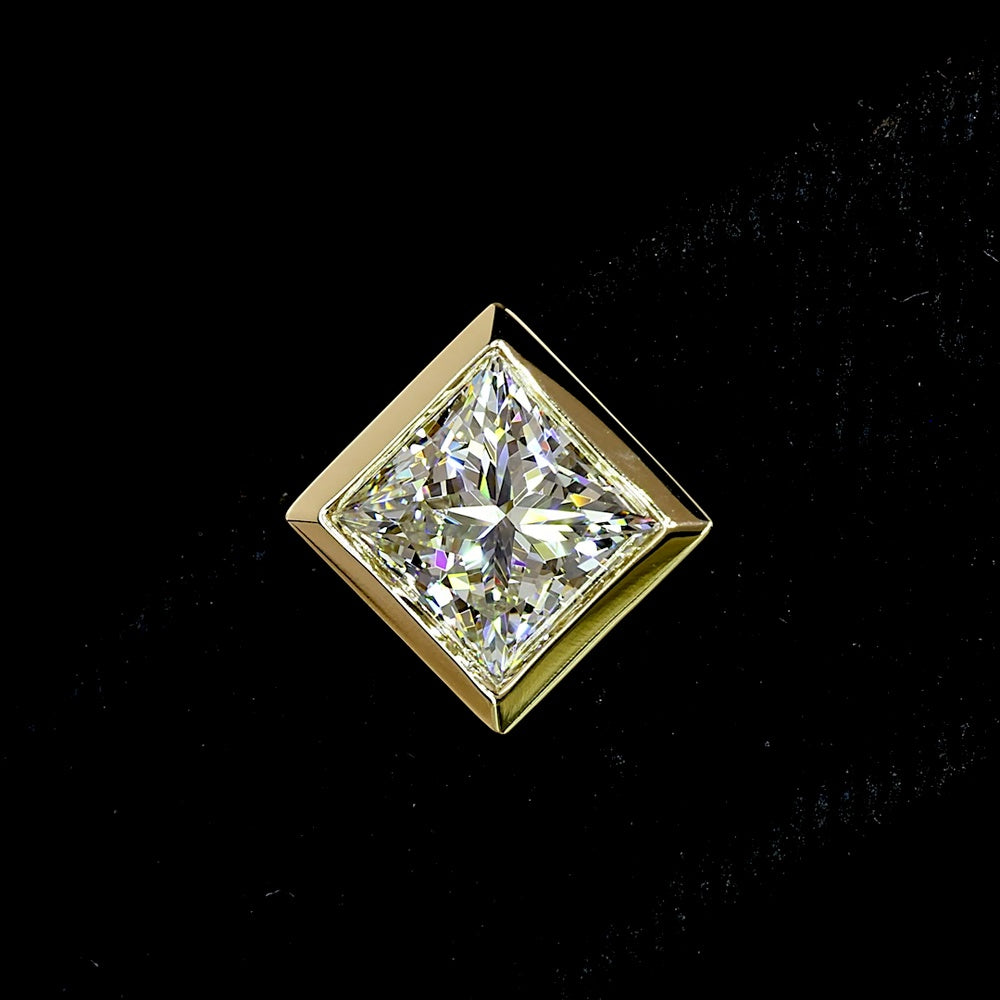 14K Yellow Gold Princess Cut Lab Diamond Stud Earrings with Bezel Setting - Total 3.07 Carats, E-F VVS2 - Covaloro Fine Jewelry