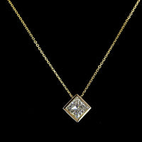 14K Yellow Gold Princess Cut Solitaire Pendant with Bezel Set Lab Diamond - 1.52 Carat Total Weight - Covaloro Fine Jewelry