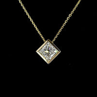 14K Yellow Gold Princess Cut Solitaire Pendant with Bezel Set Lab Diamond - 1.52 Carat Total Weight - Covaloro Fine Jewelry