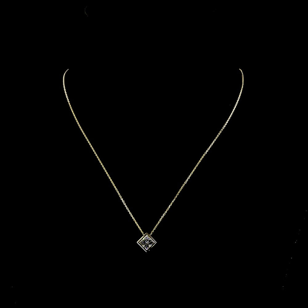 14K Yellow Gold Princess Cut Solitaire Pendant with Bezel Set Lab Diamond - 1.52 Carat Total Weight - Covaloro Fine Jewelry