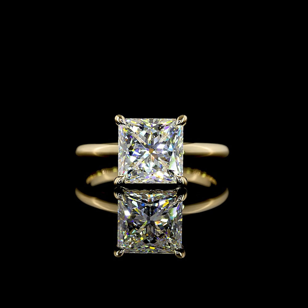 14K Yellow Gold Princess Cut Solitaire Ring with 3.14 Carat Lab-Grown Diamond - E Color VVS2 Clarity IGI Certified - Covaloro Fine Jewelry