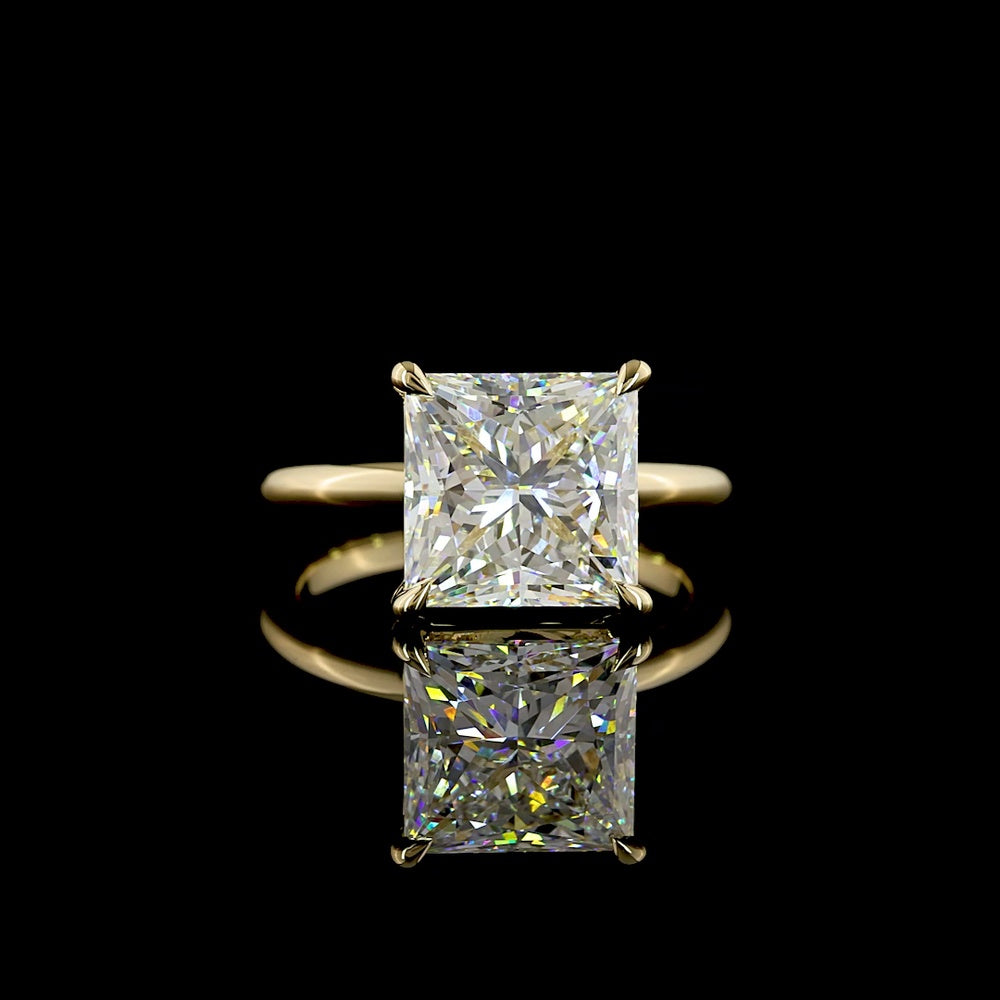 14K Yellow Gold Princess Cut Solitaire Ring with 5.19 Carat Lab Grown E-F VVS2 Diamond - IGI Certified - Covaloro Fine Jewelry