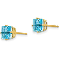 14K Yellow Gold Princess Cut Swiss Blue Topaz Stud Earrings - 1.30 Carat Total Blue Topaz Weight by Monteluci Fine Jewelry