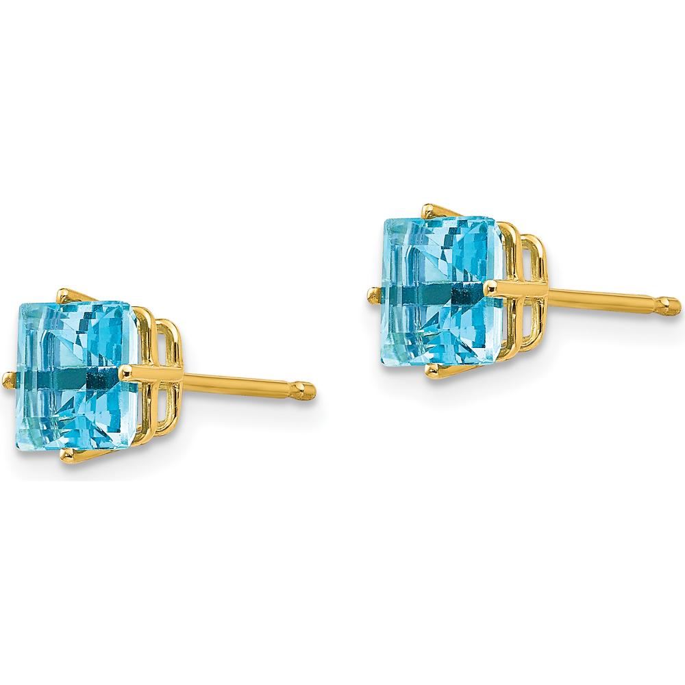 14K Yellow Gold Princess Cut Swiss Blue Topaz Stud Earrings - 1.30 Carat Total Blue Topaz Weight by Monteluci Fine Jewelry