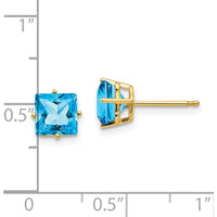 14K Yellow Gold Princess Cut Swiss Blue Topaz Stud Earrings - 1.30 Carat Total Blue Topaz Weight by Monteluci Fine Jewelry