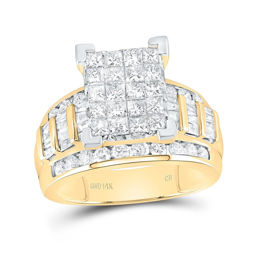 14K Yellow Gold Princess Diamond Bridal Ring - 2 Carat Total Diamond Weight