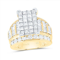14K Yellow Gold Princess Diamond Bridal Ring - 4 Carat Total Diamond Weight