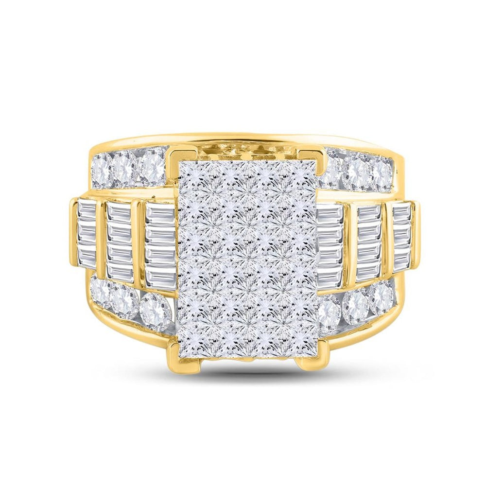 14K Yellow Gold Princess Diamond Bridal Ring - 4 Carat Total Diamond Weight