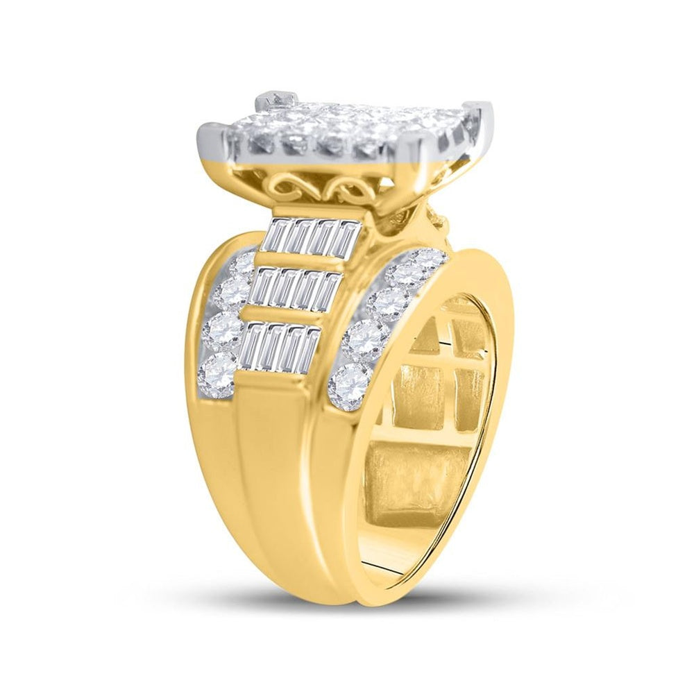 14K Yellow Gold Princess Diamond Bridal Ring - 4 Carat Total Diamond Weight