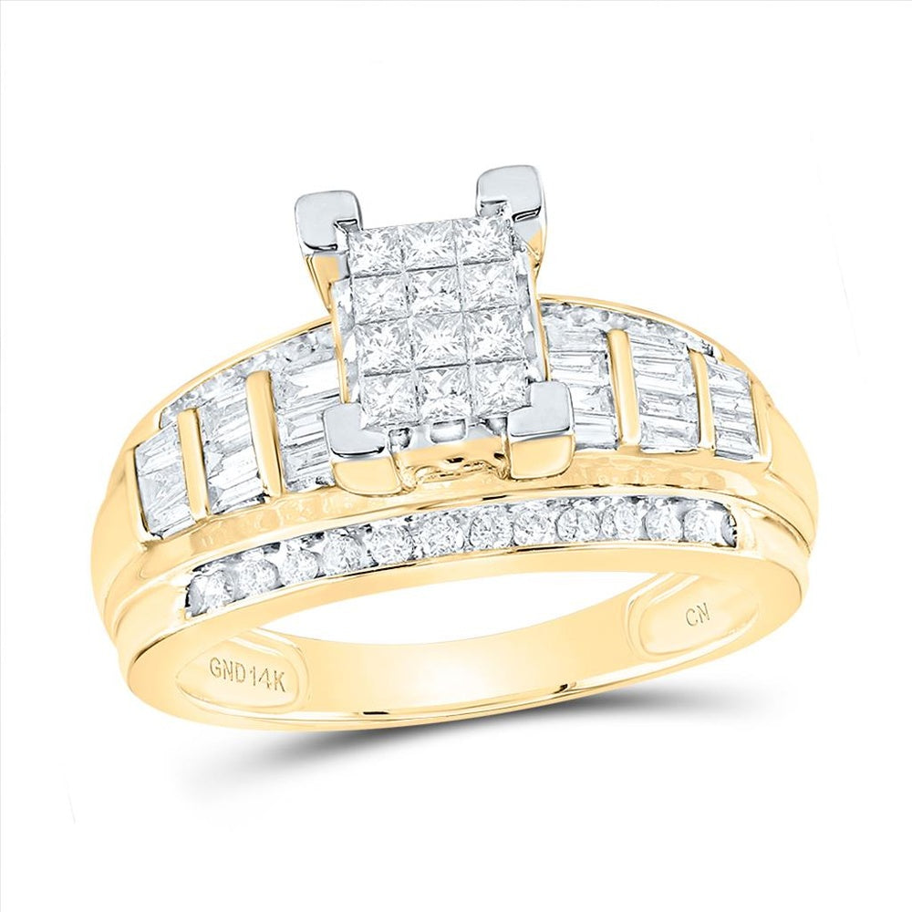 14K Yellow Gold Princess Diamond Bridal Ring - 7/8 Carat Total Diamond Weight