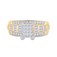 14K Yellow Gold Princess Diamond Bridal Ring - 7/8 Carat Total Diamond Weight