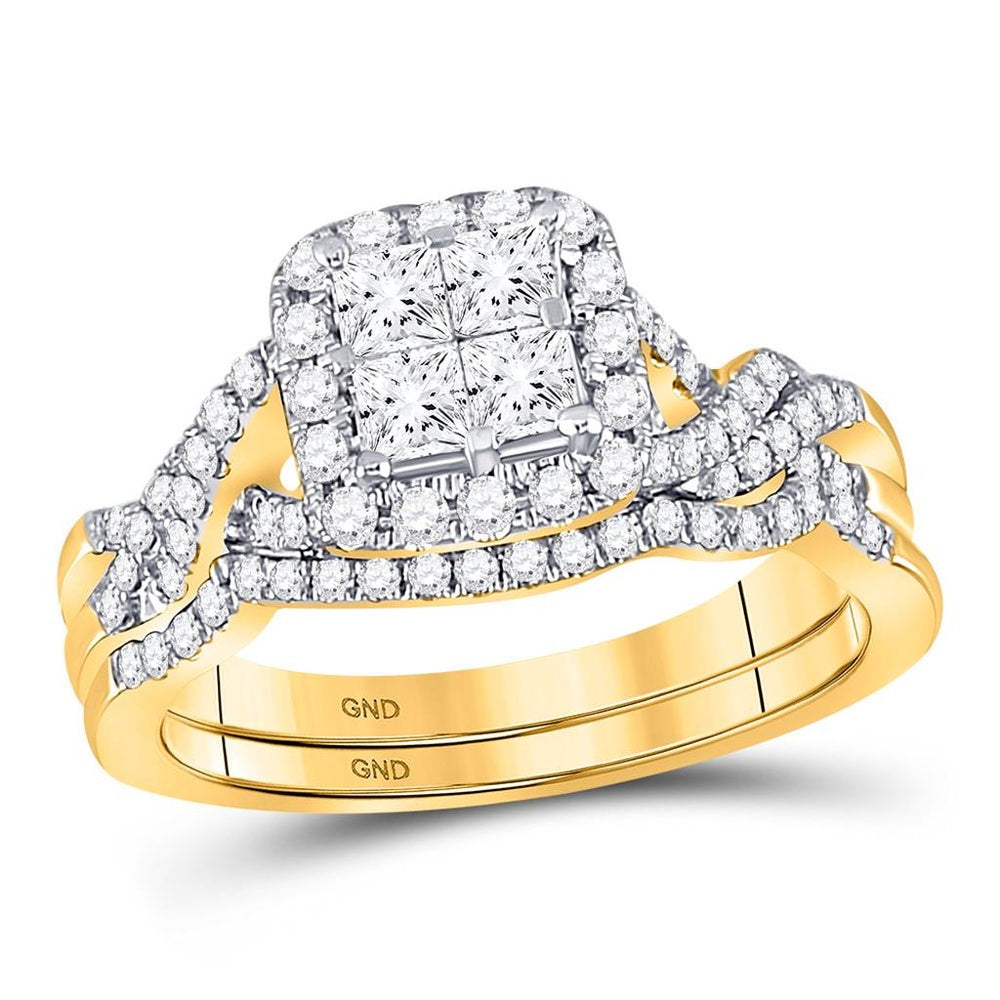 14K Yellow Gold Princess Diamond Bridal Ring Set - 1 Carat Total Diamond Weight