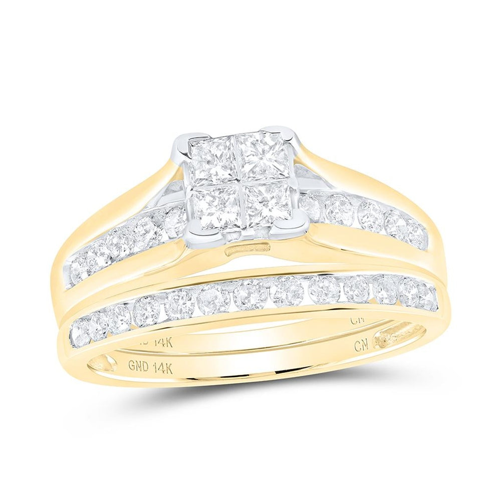14K Yellow Gold Princess Diamond Bridal Ring Set - 1 Carat Total Diamond Weight