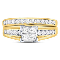 14K Yellow Gold Princess Diamond Bridal Ring Set - 1 Carat Total Diamond Weight