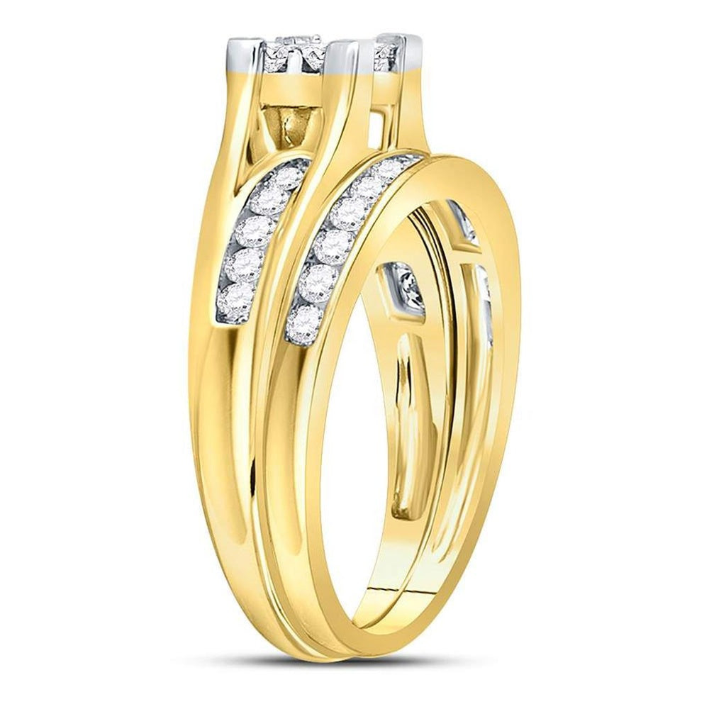14K Yellow Gold Princess Diamond Bridal Ring Set - 1 Carat Total Diamond Weight