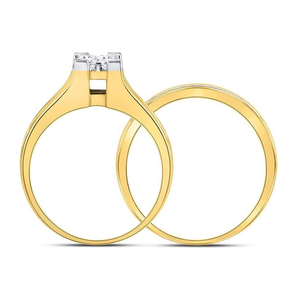 14K Yellow Gold Princess Diamond Bridal Ring Set - 1 Carat Total Diamond Weight
